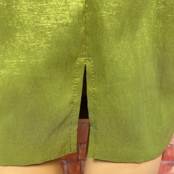 London Times Green Ruffled Flower Neckline Side-Ruched Dress - Picture 8 of 11